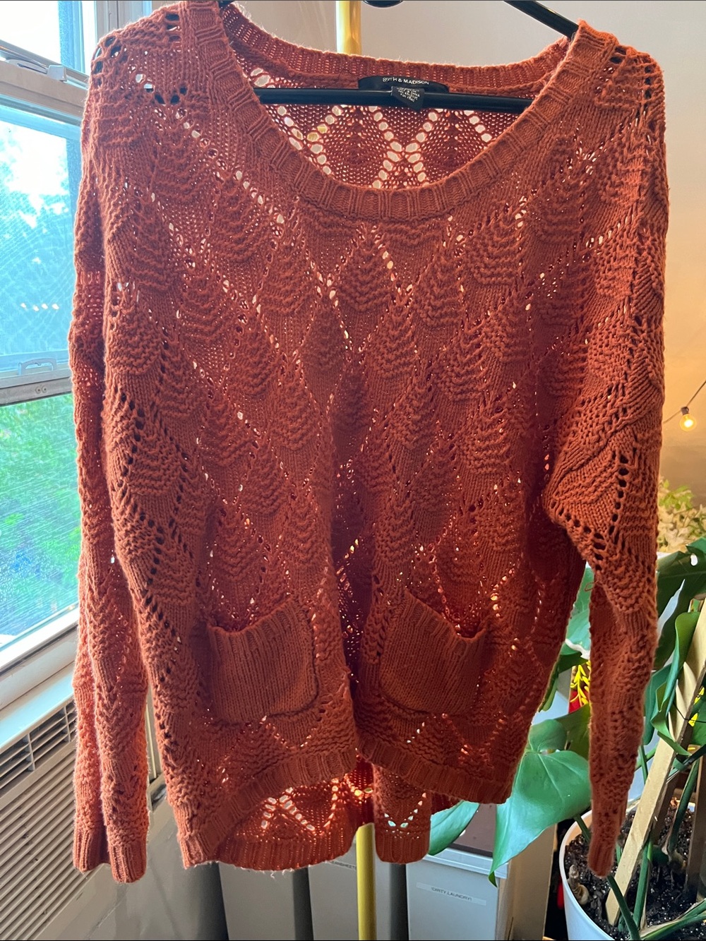 89th & Madison Rust Open-Knit Scoop Neck Sweater
